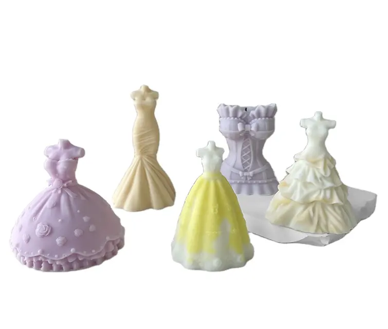 Moldes de silicona para falda de vestido de novia, 5 uds., para velas, pastel de bodas, Fondant, Chocolate, caramelos duros, decoración de postres