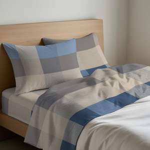 Ensemble de draps de lit écossais 100% coton, taille française, motif à carreaux - Product Image 1