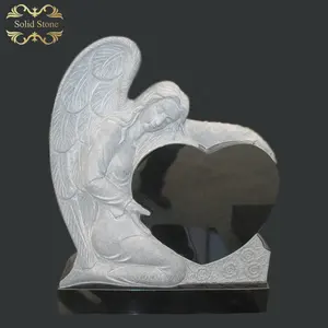 manufacturers direct selling Hand carved black Holding heart weeping angel granite tombstone