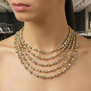 Luxury 18K Solid Gold Diamond Choker <b>Necklace</b> Princess Cut Yellow White Diamond Strand Women Party Jewelry - Product Image 3