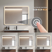 Miroir de salle de bain éclairé par LED à éclairage frontal, à intensité variable, anti-buée, avec cadre en aluminium blanc sans joint
