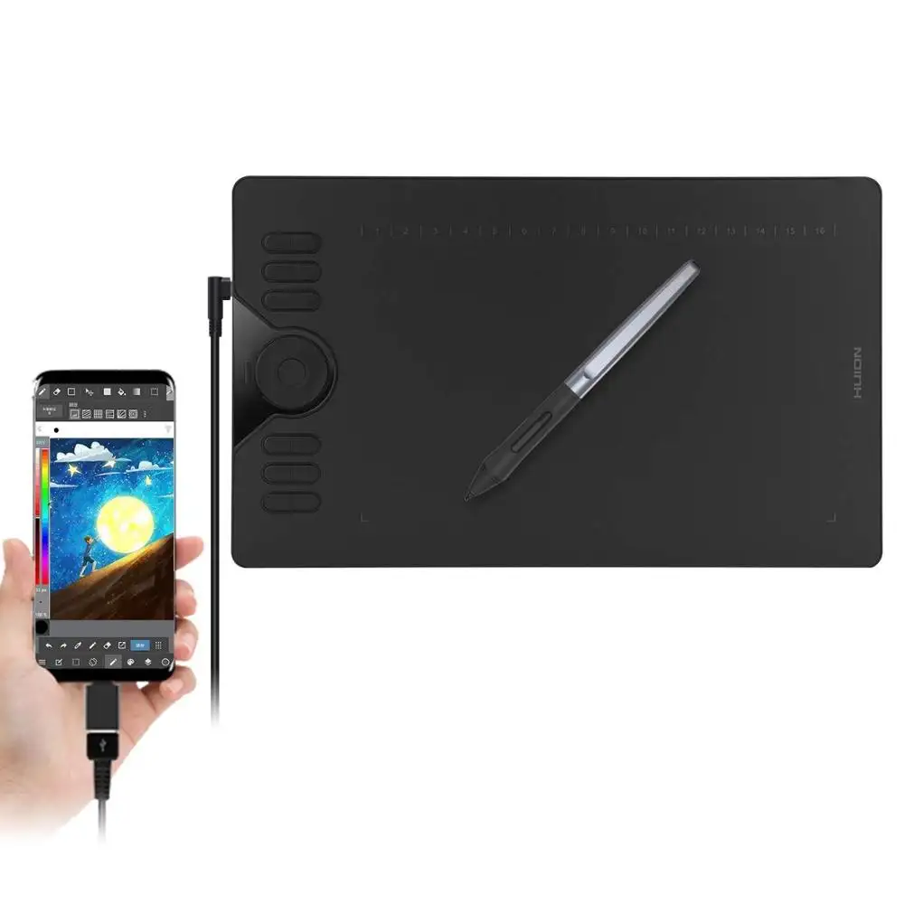Huion HS610 Tablet Grafis Profesional, Pena Menggambar Seni USB Digital Profesional