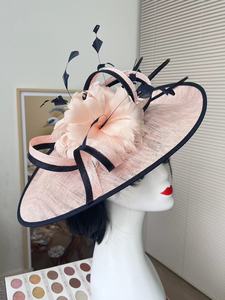Chapeau d'église élégant de style vintage rose clair <span class=keywords><strong>bleu</strong></span> Sinamay Kentucky Derby pour femmes Base en lin extra super large avec large bord - Product Image 3