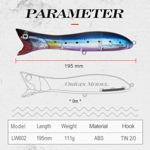 Vente en gros de leurres de pêche en eau salée, popper à profondeur variable avec yeux 3D personnalisés, 195 mm, 111 g, popper coulant - Product Image 2