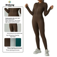 TongJoes Body de sport à fermeture éclair pour femme Combinaison croisée sans couture Yoga à manches longues une pièce moulante côtelé