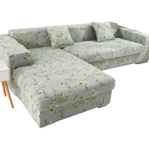 Cheersee farmhouse green two seater vintage set 7 seater protector l shape printed lounge sofa couch cover for 3 cushion couch