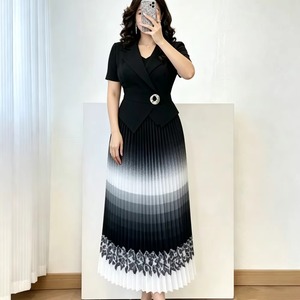 Nouvelle Robe d'été plissée dégradée à col revers et manches courtes, <span class=keywords><strong>coupe</strong></span> ample, élégante et raffinée pour <span class=keywords><strong>femme</strong></span> - Product Image 5