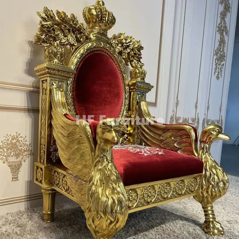 Baroque Style Throne Chairs Royal Luxury Red Velvet Armchair Antique Gold King Chair Throne