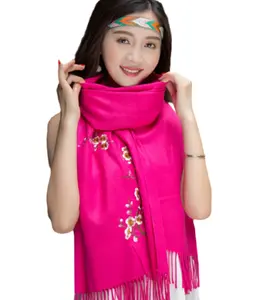 Stylish 300 g Soft Warm Shawls Simple Elegant Long Poncho With Delicate Plum Blossom Embroidery Manufacturer Wholesale