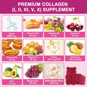 Goma de colágeno vegana Premium OEM, 5 tipos con biotina, vitamina C y zinc para la piel, uñas, pelo seguro para mujeres embarazadas - Product Image 4