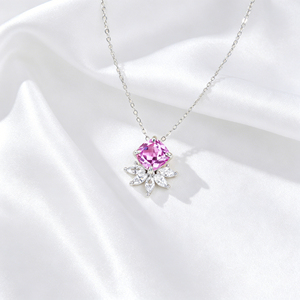Cushion Cut Lab Pink Sapphire Floral Halo Sterling Silver Necklace Jewelry <b>Gift</b>-V - Product Image 6
