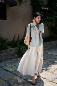 Chemise en <span class=keywords><strong>lin</strong></span> respirante pour femme-Haut à col froissé avec texture transparente - Product Image 4