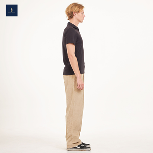 เสื้อโปโลคอวีสีดำสำหรับผู้ชายเสื้อวาฟเฟิลแฟชั่นลำลองแขนสั้นป้องกันการพอง - Product Image 4