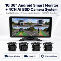 Caméra embarquée AI BSD Alarm 4CH avec écran tactile IPS 10,36 pouces, Android 13, DVR 1080P, enregistrement en boucle, tension large bande 9-36V, 4 Go de RAM, 32 Go