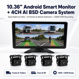 מצלמת דרך AI BSD Alarm 4CH עם מסך מגע IPS בגודל 10.36 אינץ', מערכת הפעלה אנדרואיד 13, DVR, הקלטה בלולאה 1080P, מתח רחב 9-36V, זיכרון RAM 4GB, אחסון 32GB - Product Image 1