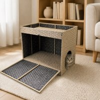 Panier tressé rectangulaire pour animaux de compagnie, lit pour chat en rotin PP, tissage ouvert, durable, lavable, écologique, multifonctionnel, résistant aux insectes, pour intérieur