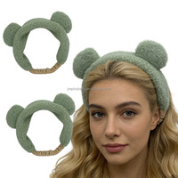 Bandeaux de spa pour femmes et filles, pour le lavage du visage et le maquillage, avec oreilles d'ours mignonnes, large couverture, antidérapants, réutilisables, pour le yoga, en polaire Teddy coréenne moelleuse