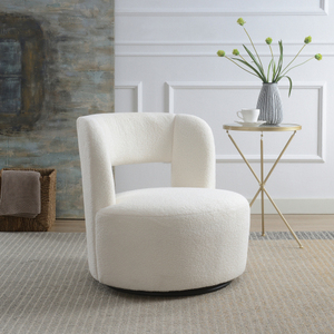 Swivel Barrel Leisure Chair Soft Teddy Fabric Upholstered Eco-Friendly Modern Design Apartment Living Room Bedroom Use <b>Cream</b> - Product Image 1
