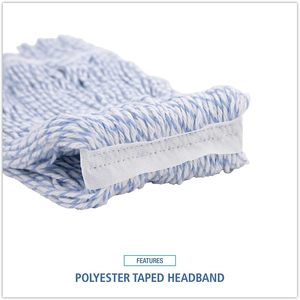 Boardwalk BWK542CT Medium <b>Mop</b> Head Narrow <b>Floor</b> Finish Rayon/Polyester White/Blue 12/Carton - Product Image 3