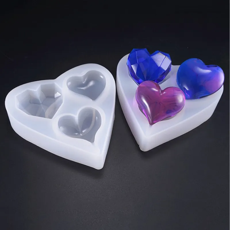 3 Cavity Silicone Crystal Love-heart Resin Mold DIY Jewelry Mold Highlight Mirror Creative Handmade Art Tools