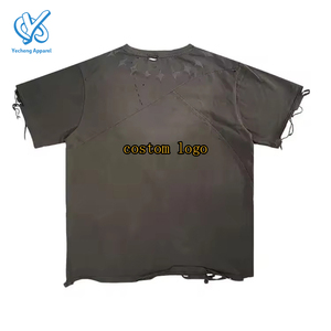 Camisetas de Algodón para Hombre, Lisas, Simples, Cómodas, Lavadas al Ácido, <span class=keywords><strong>Vintage</strong></span>, Negras, Básicas, Desgastadas, de Cuello Redondo, Ajustadas - Product Image 1