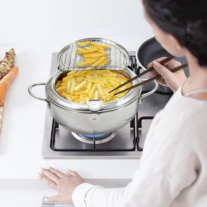 Friteuse en acier inoxydable avec jauge de température, égouttoir à huile, conception anti-goutte, compatible gaz et induction, légère - Product Image 3