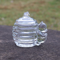 Pot en verre créatif en forme d'ours et de ruche, récipient de rangement transparent avec couvercle en forme d'abeille pour miel et bonbons