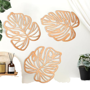 3 pièces Vintage feuille tropicale Art mural écologique en bois feuilles de palmier Plaque pour salon <span class=keywords><strong>chambre</strong></span> plante décoration murale - Product Image 1
