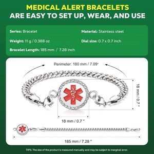Bracelets d'alerte médicale Theluckytag améliorés pour hommes et femmes, avec code QR, <span class=keywords><strong>en</strong></span> acier titane, chaîne à maillons, s'adapte aux poignets de 8'' à 10'', personnalisables - Product Image 3