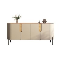 Console de salon contemporaine moderne minimaliste en cuir écologique avec rangement, buffet de luxe avec plateau en dalle de roche pour