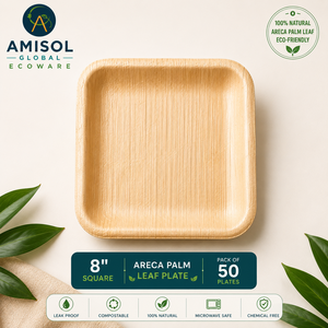 Plato desechable cuadrado de 8 pulgadas de hoja de palma Areca para el almuerzo |   Plato de Catering Resistente, Compostable y Ecológico - Product Image 3