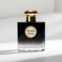 Flacon de parfum vide en verre élégant avec couvercle noir et or dégradé, avec bouchon et pinceau, forme rectangulaire, couleur personnalisable
