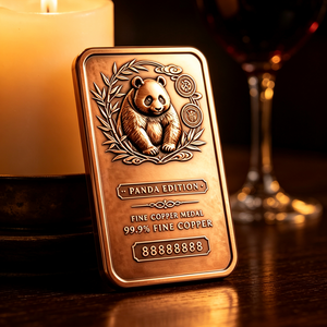 Medalla Rectangular de Cobre Fino 99.9% Edición Panda de 1 Kg, Troquelada, Coleccionable, Temática Animal - Product Image 1