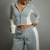 Vêtements de sport pour femmes, coupe ajustée, légers, à capuche, avec fermeture éclair intégrale, pour la course à pied, la gym et les activités de plein air, avec blocs de couleurs tendance