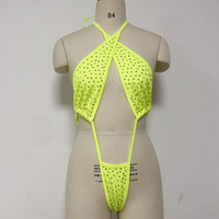 OEM Vente à Chaud Nylon Une Pièce dos nu Femmes Lingerie Sexy Blanc AB Strass Stripper Outfit Dames Body Vêtements de Danse Exotique