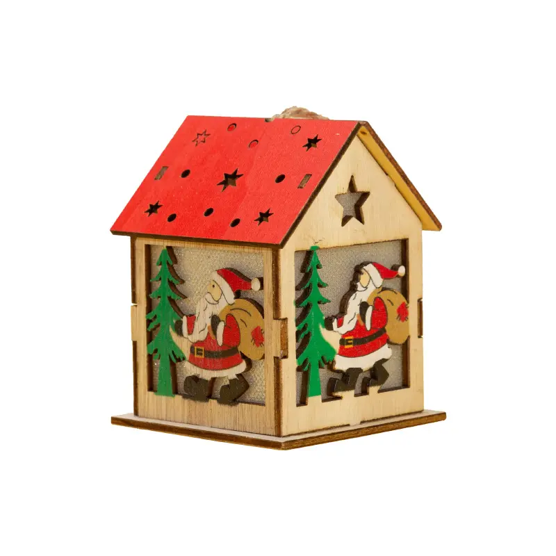 LEDライトキッズおもちゃと家の形をした木製のクリスマスツリー飾りペンダント