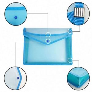 Pochette accordéon imperméable bleue à fermeture par bouton-pression, grande pochette en plastique pour dossiers, enveloppe poly, dossier extensible pour documents - Product Image 3