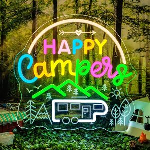 Happy Campers Letreros Neon LED indoor hanging ambient light shop <b>sign</b> wall decoration light entrance indicator light 5V 12V - Product Image 1