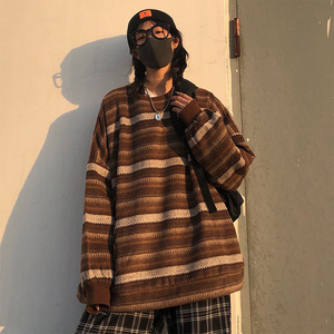 Mulheres Oversize Ulzzang BF Unisex Casais Japoneses Listrados Camisola De Malha Hip Hop Feminino Nova Moda Inverno Camisola Retro - Product Image 5