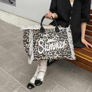 Custom Your Logo SUMMER Letter Tote Bags Women Leopard Handbag Large Capacity Totes for Outdoor Travel Work - Product Image 2