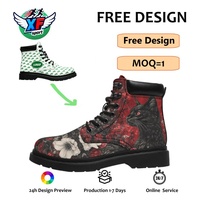 Bottes Martin personnalisées en gros, à lacets, motif graffiti éclaboussures, bottines à talon épais et plateforme en cuir