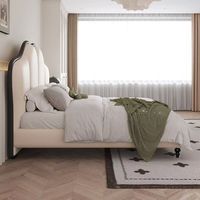 Lit double inclinable réglable en cuir crème, style Mid-century Modern, luxe léger haut de gamme, pour mariage, en bois massif, avec rangement et rembourrage