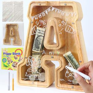 Hucha de madera con alfabeto para niños, caja de dinero transparente con letras en inglés, juguete de almacenamiento para edades de 5 a 7 años - Product Image 4