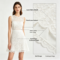Robe de soirée mini en dentelle blanche personnalisée, coupe trapèze, col rond, sans manches, pour femme