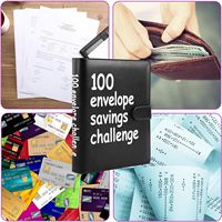 Carnet de budget à feuilles mobiles A5 avec couverture en cuir, 100 enveloppes pour le défi d'épargne, journaux de papeterie pour planificateur et affaires
