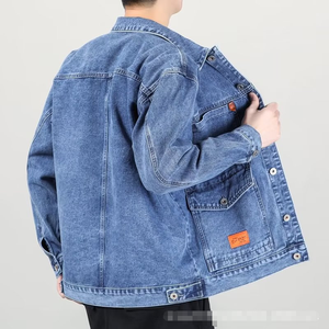Nouveau Style Blouson <span class=keywords><strong>en</strong></span> <span class=keywords><strong>Jean</strong></span> pour <span class=keywords><strong>Homme</strong></span> Automne Col Revers Rétro Effet Usé Grande Taille Ample Haute Qualité Tendance Mode - Product Image 3