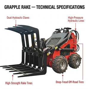 Grappin forestier hydraulique pour <span class=keywords><strong>mini</strong></span>-chargeuse, fourche à griffes pour bois, attache rapide universelle, pompe robuste pour l'entretien forestier et l'aménagement paysager - Product Image 4
