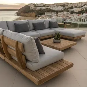 实木家具带靠垫沙发套装客厅花园庭院酒店组合l形户外沙发