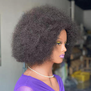 Cheveux humains vierges courts Afro Kinky Curly Bob 12 pouces Bomb Fluffy Afro Wave Natural Black 100% Human Hair For Black Women - Product Image 4