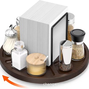 Solid Wood <b>Spice</b> <b>Rack</b> Round <b>Rotatable</b> With Paper Towel Holder Kitchen Seasoning Storage Organizer - Product Image 1